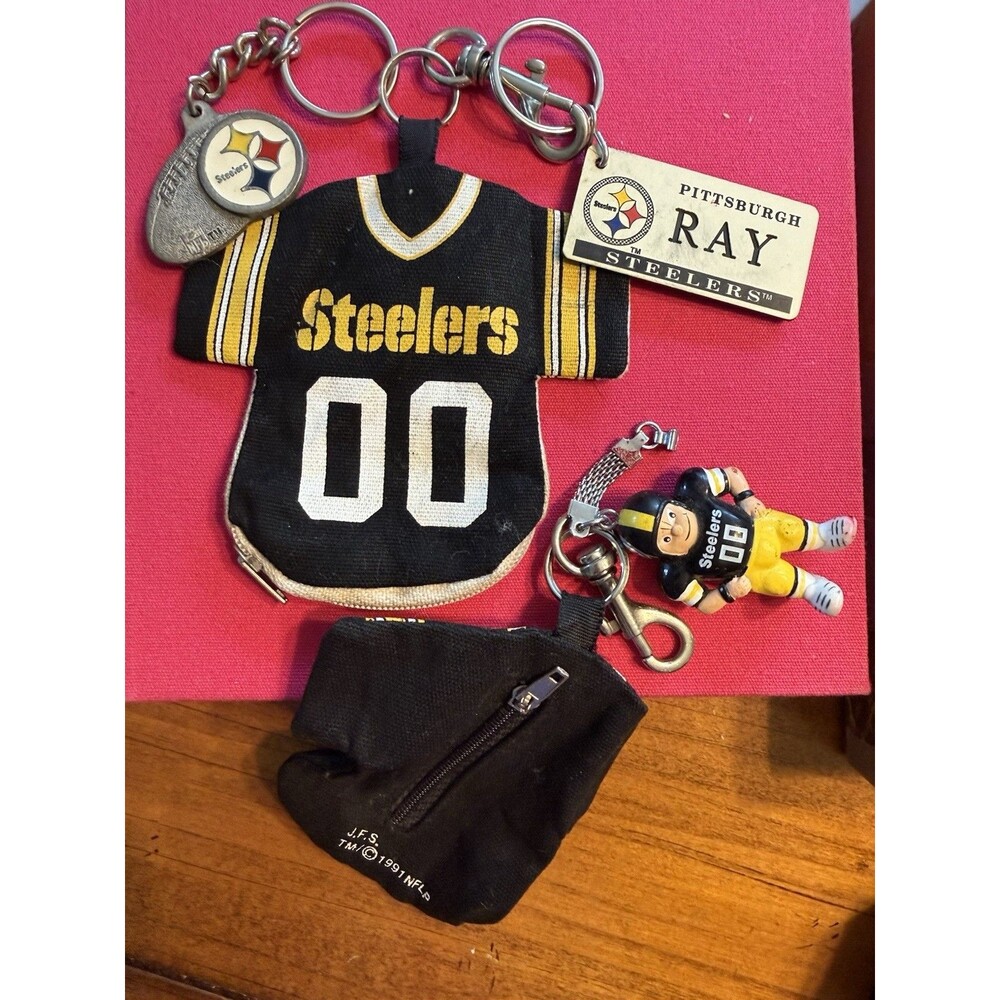 Pittsburgh Steelers Key Chain Lot of 5 Pewter Zipper Pouches Mini Figure RAY